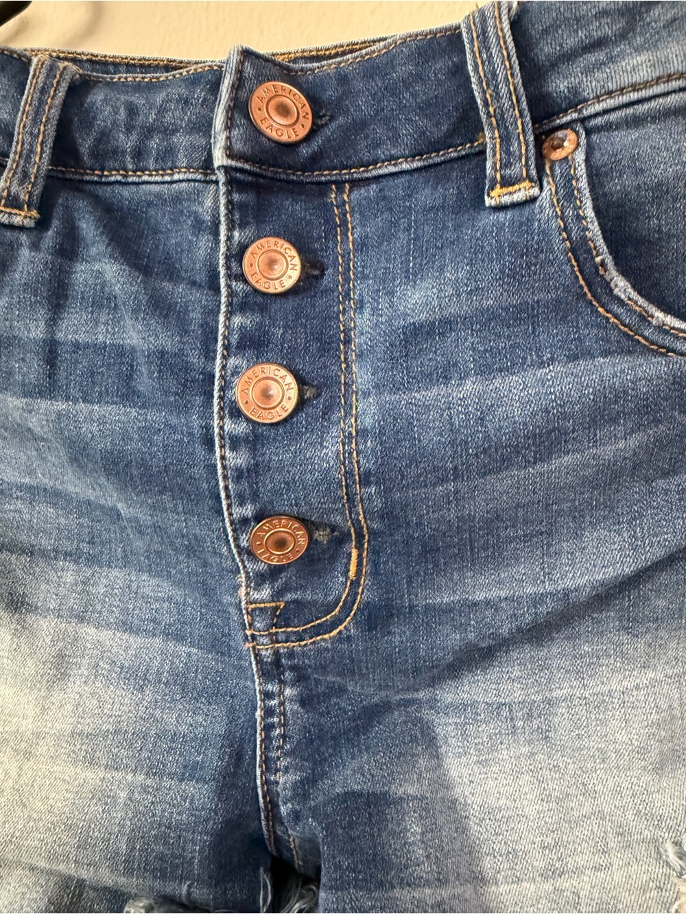 American Eagle Outfitters High-Rise Button-Fly Jean Shorts in Blue